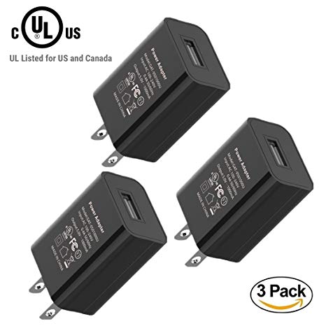 USB Wall Charger, LeVenustar 3 Pack UL Listed 5V/1A Universal Power Travel Wall Charger Adapter for iPhone X/8/7/6 Plus, iPad, Samsung Galaxy S5/S6/S7 Edge, LG, Motorola, Kindle and More