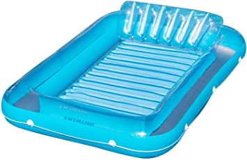 Inflatable Tanning Pool Lounge Float | Suntan Raft Float | Personal Pool Lounger | Tanning Pool with Pillow | Sunbathing Pool (Blue)