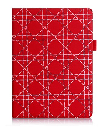 [Luxurious Protection] iPad Air 2 Case, FYY Premium Leather Case Smart Auto Wake/Sleep Cover with Velcro Hand Strap, Card Slots, Pocket for iPad Air 2 Red Pattern