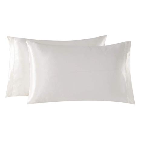 EXQ Home Satin Pillowcases Set of 2 for Hair and Skin King Size 20x40 Ivory Pillow Case with Envelope Closure (Anti Wrinkle,Hypoallergenic,Wash-Resistant)
