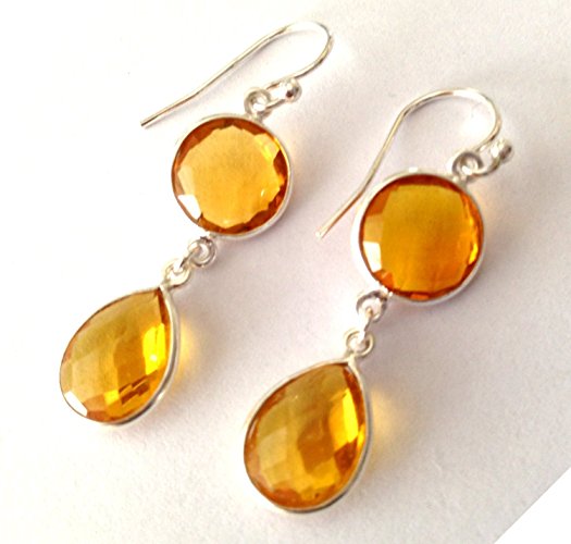 orange citrine November birthstone sterling silver earrings