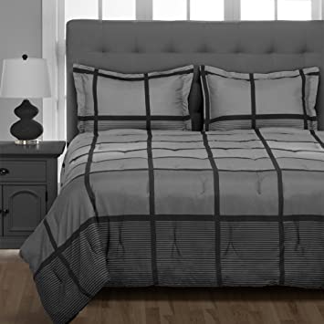 Bare Home Bed-in-A-Bag 5 Piece Comforter & Sheet Set - Twin Extra Long - Goose Down Alternative - Ultra-Soft 1800 Premium - Hypoallergenic - Breathable Bedding Set (Twin XL, Rockland/Grey)