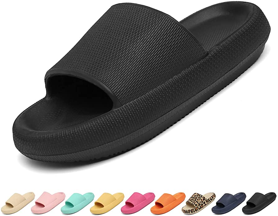 Super Soft Summer Slippers Women Thick Sole Non-Slip Men Flip Flop Light Weight Quick-Drying Foam Sliders Flat Double Buckle Sandals Bathroom Shower Slippers Pool Gym House for Indoor & Outdoor