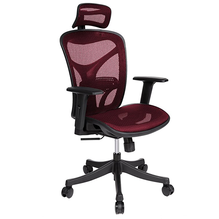 Modrine Ergonomic Office Chair, Back High Back Mesh Computer Office Chair with Adjustable Lumbar Support,Armrest and Headrest For Home ( BIMFA Certified ) (Red)