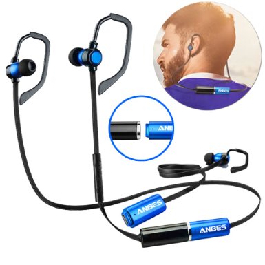 Bluetooth HeadsetAnbes Dual replaceable Battery Music V41 Bluetooth Wireless Sports Gym Excercises Sweatproof Earbuds Noise Cancelling In-ear Headphones With Mic for Smartphones Devices BlueampBlack