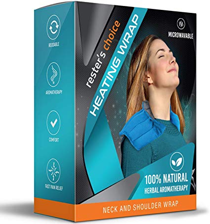 All-Natural Heating Wrap for Neck   Shoulder Herbal Aromatherapy - Ergonomic Shape, Portable Pad, Microwavable- Flax Seed, Cordless- for Stiff Joint, Sore Muscle Pain-Relief-Moist Hot-Cold Therapy