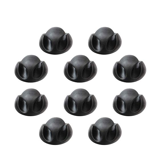 ROK Hardware Multipurpose Silicone Cable Clip Grip Wire Cord Type USB Desk Wall Desktop Organizer Charger Holder (10 Pack, Dual Black)