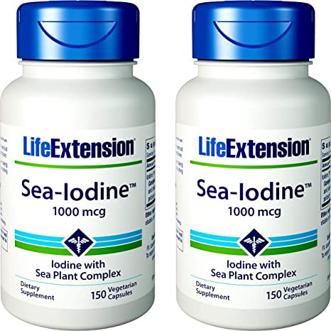 Life Extension Sea Iodine 1000 mcg, 150 Veg Caps (Pack of 2) - Natural Iodine Supplement from Kelp and Bladderwack