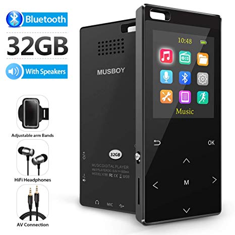 MP3 Player, 32GB MP3 Player with bluetooth4.2, Portable Lossless Digital Audio Player with FM Radio/Voice Recorder, Pedometer with an Armband, Touch Buttons, Support up to 128gb, Black