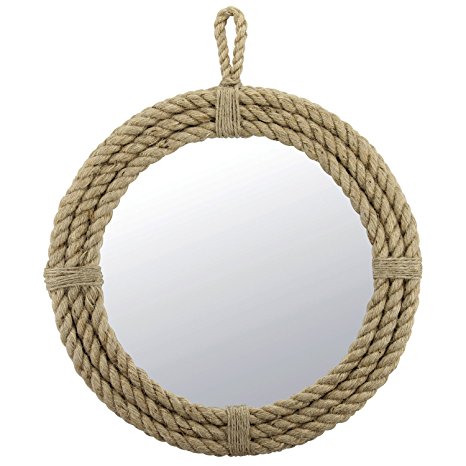 Stonebriar Small Round Wrapped Rope Mirror with Hanging Loop, Vintage Nautical Design