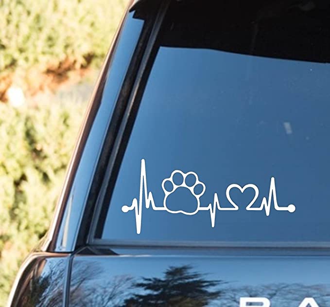 Bluegrass Decals Pet Paw Heartbeat Lifeline Dog Decal Sticker (White, 7.5")