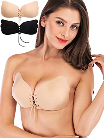 Arlumi Strapless Sticky Bra Self Adhesive Backless Bras Silicone Push up Bra for Women 2 Pack