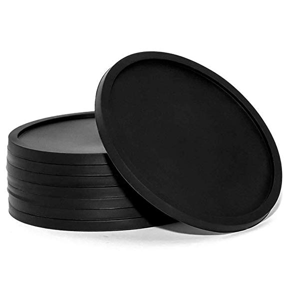 Drink Coasters Set of 8, Alotpower Silicone Coasters Soft Coaster Black Protect Your Furniture From Spills, Scratches and Damage, Fits Any Size of Drinking Glasses