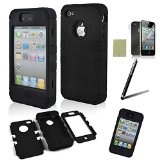 SQdeal Hybrid Hard Case Protective Cover for iphone 4  4s with Touch Stylus Pen and FrontBack Screen Protector Black