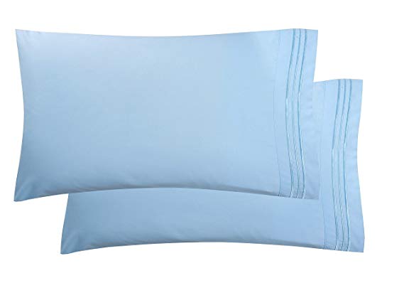 Elegant Comfort 2-Piece Pillowcase Set 1500 Thread Count Egyptian Quality Microfiber Double Brushed-100% Hypoallergenic, Standard/Queen, Aqua Blue