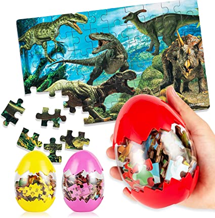 Uping Set Of 3 Kid's Dinosaur Puzzle 60 Pieces Dinosaur Egg Gift Toy Boy and Girl Educational Toy Wooden 3-8 Years Old