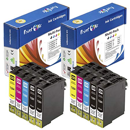 PrintOxe™ Remanufactured 10 Ink Cartridges Replacement for T220 / T220XL 4 Black T2201, 2 Cyan T2202 , 2 Magenta T2203 , & 2 Yellow T2204 Use 220XL For Epson WorkForce Printer Models: WF-2630 WF-2650 WF-2660 WF2750 WF-2760 and Expression Home XP-420 XP-424 XP-320