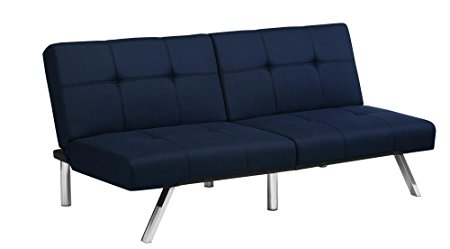 Novogratz Simon Futon Sofa Bed with Chrome Slanted Legs, Mid-Century Modern Design, Rich Blue Linen