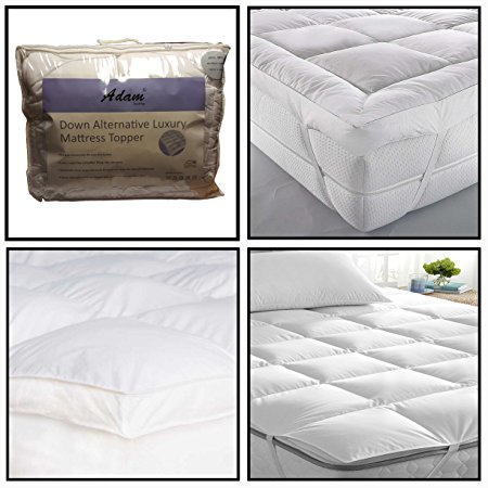 Mattress Topper 5 cm Deep Bed "Microlite" Microfibre Box Stitched Non Allergenic Elasticated Corner Strap Hollowfibre Filling T233 count (Small Double)