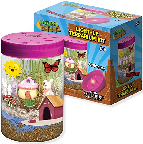 Nature Bound Light-Up Terrarium Kit with LED Light for Kids - Includes Puppy Animal Theme - STEM Science Kit for Boys & Girls - Plant Gardening Gifts for Children