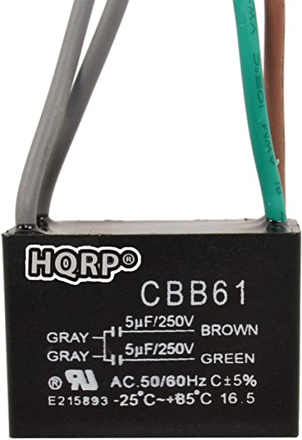 HQRP Ceiling Fan Capacitor CBB61 5uf 5uf 4-Wire