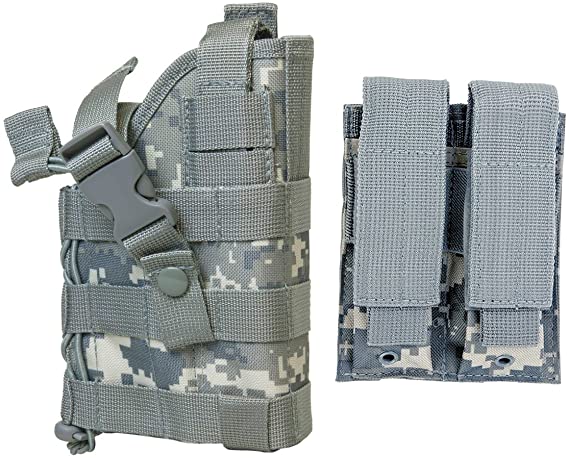 M1SURPLUS ACU Style Digital Camo MOLLE Holster with Free 2 Pocket Magazine Pouch/The Holster Fits Browning Hi-Power Ruger American P85 P89 P90 P95 Springfield XD XDM Full Size Pistols