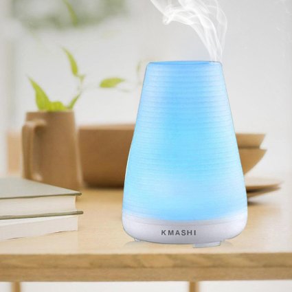 KMASHI Aromatherapy Essential Oil Diffuser100ml Ultrasonic Air Humidifier with Adjustable Mist Mode 7 Color Changing Lights and Waterless Auto Shut-off Function