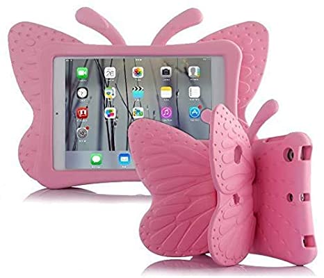 Feitenn iPad 10.2 Case for Kids, iPad 8th 2020 Case, 3D Cute Cartoon Butterfly Cover Non-Toxic EVA Foam Wings Kickstand Kid-Proof Shockproof Bumper Girl Boy Gift for Apple iPad 7 8 Gen 10.2'' - Pink