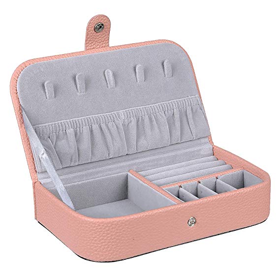 misaya Travel Jewelry Box Women Storage Case for Necklace Earrings Rings Portable Jewelry Organizer, Pink