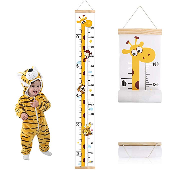 Baby Growth Height Chart, Handing Ruler Wall Decor for Kids, Canvas and Wood Removable Wall Ruler for Kids