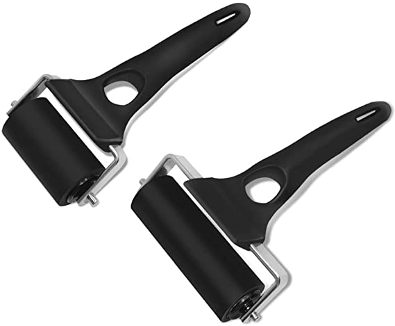 SENHAI 2 Pcs Rubber Roller Brayer, Heavy Duty Glue Roller Oil Painting Tools for Crafting Printmaking Ink and Stamping Wallpaper and Arts & Crafts (2inch and 3.15inch)