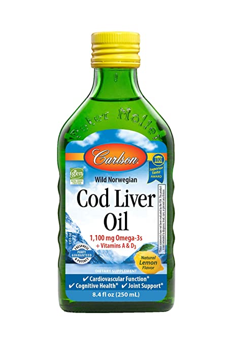 Carlson Labs Norwegian Cod Liver Oil Liquid (8.4 Oz, Lemon Flavor)