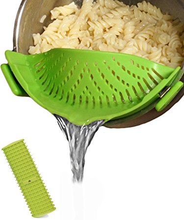 Clip-On Strainer Colander with Silicone Handle Holder Gift For Your Kitchen Accessories - Drain Ground Beef Noodle Pasta Vegetables In 3 Moves - Our Strainers And Colanders Fits All Pans Pots Bowls