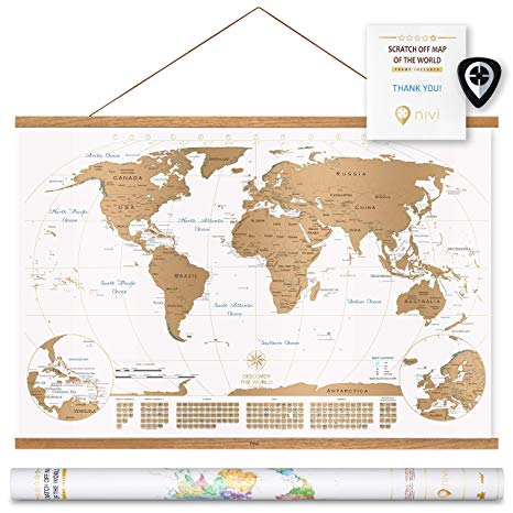 World Map Scratch Off (Large) International Travel Poster with Frame | Country Flags, Continents, Major Cities, USA States, Provinces | Vibrant Colors | Compact Gift Tube