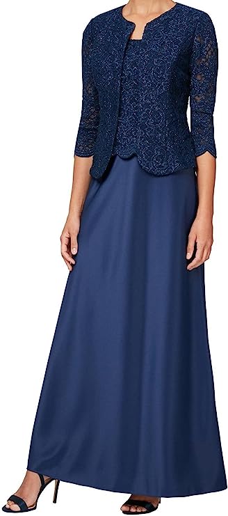 Alex Evenings Women's Two Piece Dress with Lace Jacket (Petite and Regular Sizes)