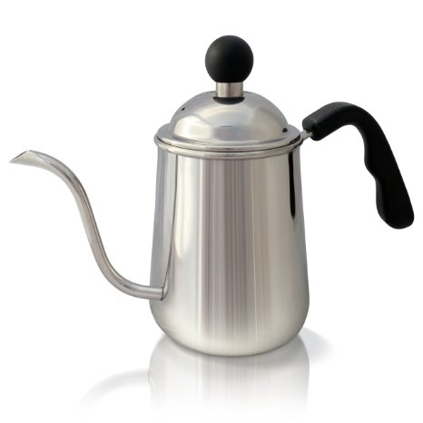 K&S Premium Pour Over Coffee & Tea Kettle, 1L. Stainless Steel Gooseneck Drip Pot, for Barista or Home Brewing with Aeropress, Chemex & Other Coffee Drippers / Makers