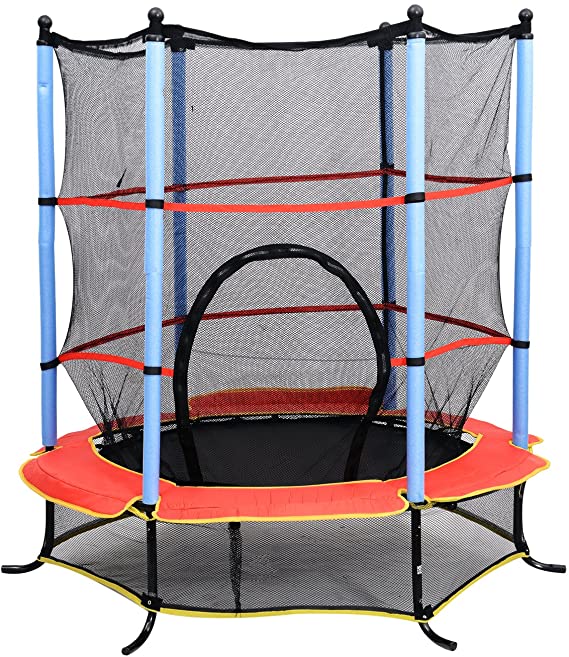 Qaba 55Inch Children’s Trampoline with Safety Enclosure Net All in 1 Set