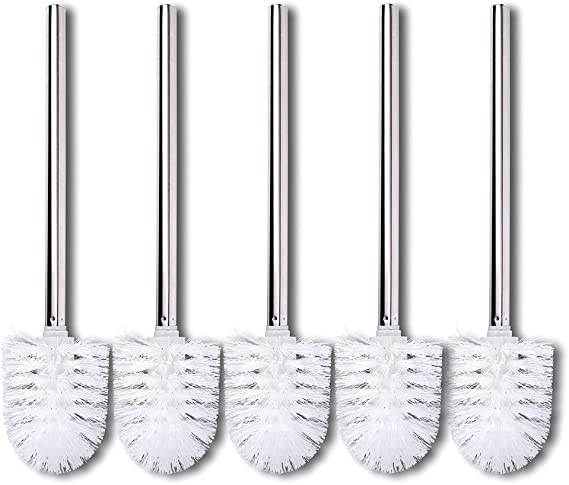 Schramm® 5-pack toilet brush replacement brushes white brush head stainless steel handle polished toilet brush toilet brushes toilet brushes