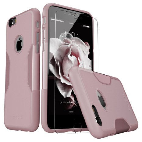 iPhone 6 Plus Case, 6s Plus Pink Rose GoldBonus Tempered Glass Screen Protector [Slim Rugged Protection Kit] [Built-In Camera Hood] TPU Bumper PC Back SaharaCase