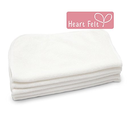 Heart Felt 100% Bamboo Cloth Natural Baby Wipes - 5 Extra-large Reusable Wipes for Wipes, Wash Cloths and Dribble Bibs. Versatile, Soft and Gentle on Baby's Skin.
