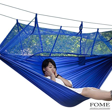 Mosquito Net Hammock, FOME SPORTS|OUTDOORS Portable Fabric Hammocks Ultralight Camping Hammock Hanging Bed With Unremovable Mosquito Net 103 x 51 inch 440lbs Capacity One Year Warranty