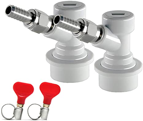 Cornelius Keg Ball Lock Disconnect - LUCKEG Brand Ball Lock Gas Disconnect 1/4 MFL with Swivel Nuts, 2 Free Worm Clamps for Homebrewing