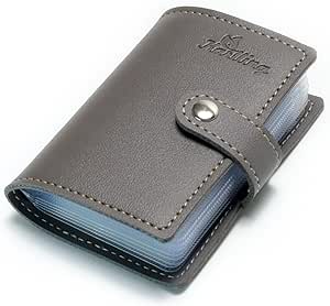 Karlling credit card holder wallet for women/man soft leather business card holder card case organizer bag with 20 card sleeves inside(Gray)