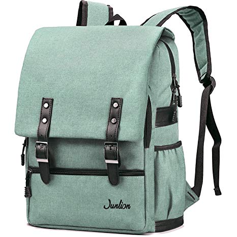 Junlion Solid Color Laptop Backpack for College Student Casual Rucksack Canvas Travel Bag for Preppy Freshman Light Green