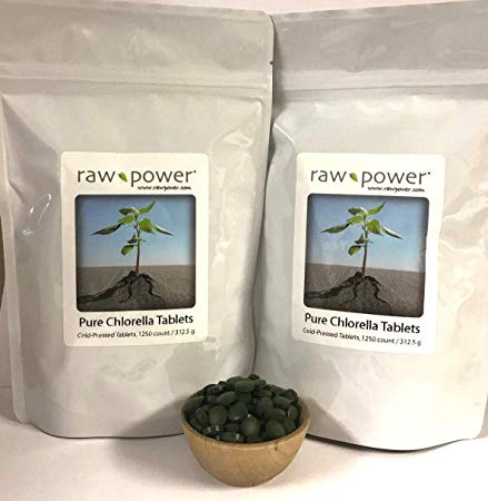 Chlorella Tablets (2500 Count, 625g), Cold-Pressed, 100% raw and Pure, from Raw Power Organics