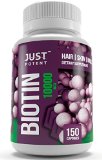 Biotin Supplement by Just Potent  10000 MCG  Hair  Skin  Nails  150 Capsules  5-Month Supply