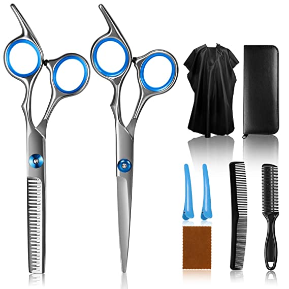 Professional Hair Cutting Scissors Set 9 Pcs, Berabo Barber Salon Shears for Hairdressing, Thinning, With Flat Shears, Teeth Shear, Comb,Salon Cape
