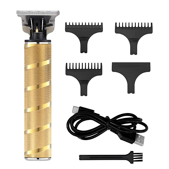 Surker Electric Pro Li Outliner Clippers Barber Accessories Grooming Waterproof Rechargeable Cordless Close Cutting T-Blade Trimmer Hair Clippers for Men 0mm Bald head Clipper(Gold)