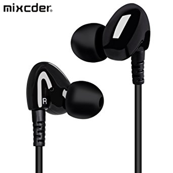 Sport Headphones, Mixcder SH302 In-ear Sports Earbuds, Memory Wire Locked-in, Dual Stereo Bass Speakers, Portable Sweatproof Running Noise Isolating Headphones with Microphone for iPhone iPad Samsung PC and more