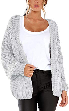 Angashion Women Open Front Long Sleeve Chunky Cable Knit Cardigan Sweater Outwear Coat